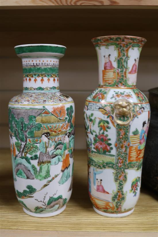 Two 19th century famille rose vases Tallest 26.5cm